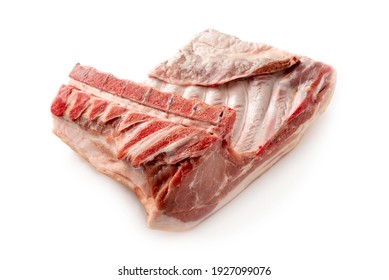 Rack Of Fresh Pork Ribs Isolated On White Background 
