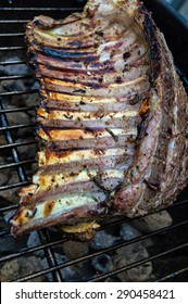 Rack of lamb chops on the bbq