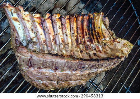 Rack of lamb chops on the bbq