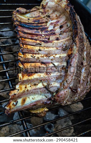 Rack of lamb chops on the bbq
