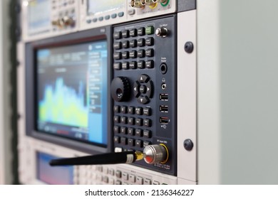 Rack With Radio Engineering Laboratory Equipment. Selective Focus.