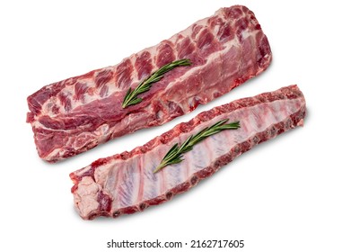 Racks Of Fresh Raw Pork Meat Ribs Isolated On White Background