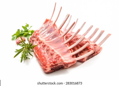 Racks of lamb ready for cooking Isolated on white
