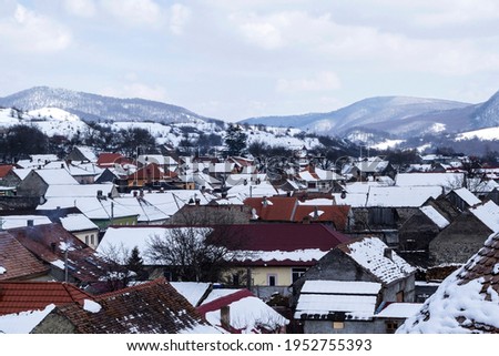 Racos village landscape seen from the Sukosd Bethlen castle, Brasov county, Romania.