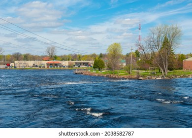 Racquet River Flows In Historic Town Center Of Potsdam In Spring, Potsdam, Upstate New York NY, USA. 