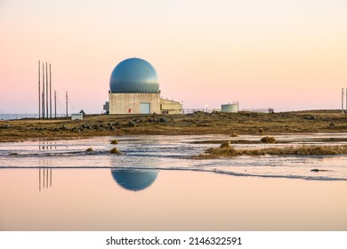 The radar dome of Stokksnes in south Iceland in the sunset