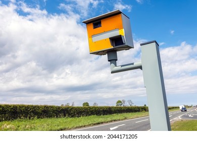 Radar Speed Camera In The Uk Against Blue Sky Background