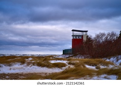 Radar Station Looking Out To Sea In Storm Weather, Dramatic Sky. High Quality Photo