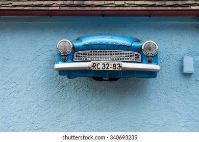 RADEBERG, GERMANY - November 16 2015: Car Breaks Through The Wall