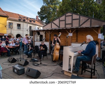 Radebeul, Saxony, Germany - 10.02.2021: Music band at "Herbst and Wine Fest"