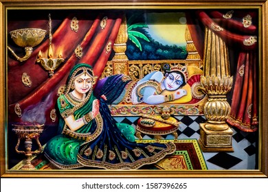 Radha Krishna Wall Mural Painting For Home Decor 