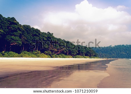 Radhanagar beach in Havelock Island, Andaman Island, India. White sand beach and blue skies. deserted beach. Deserted beach.