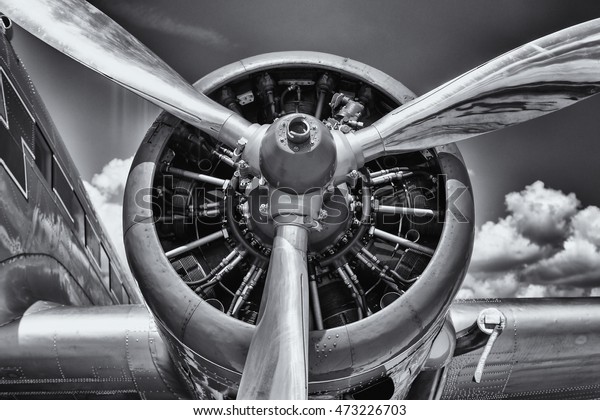 Radial Engine Aircraft Closeup Black White Stock Photo (Edit Now) 473226703