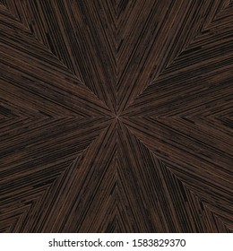 Radial starburst pattern in dark brown wood