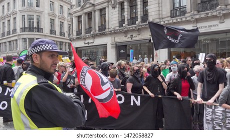 Radical Left Wing Antifa Gather In Central London, UK, 03/08/19