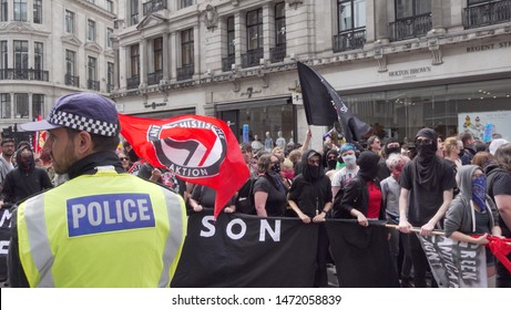 Radical Left Wing Antifa Gather In Central London, UK, 03/08/19