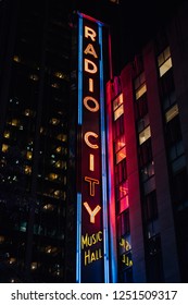 Radio City Music Hall At Night, In Manhattan, New York City