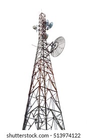 Radio Communication Tower Isolated On White Background Weathered With Some Rust