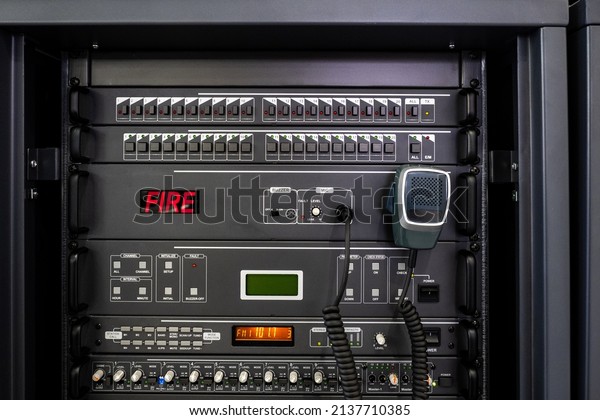 Radio control. Dashboard with wired radio. Public\
address system in production. Equipment for sound alerts in\
enterprise. Safety equipment. Radio equipment for sound\
notification of factory\
workers