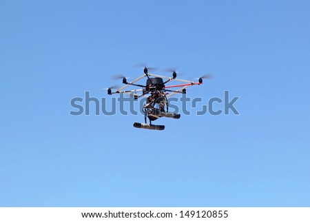 Radio controled multicopter drone with camera for aerial photography