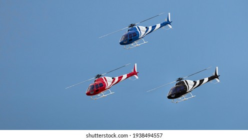 Radio Controlled Model Helicopter In Flight.