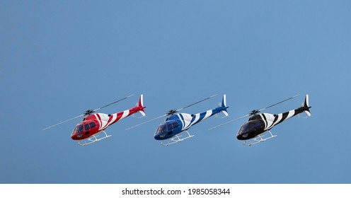 Radio Controlled Model Helicopter In Flight.