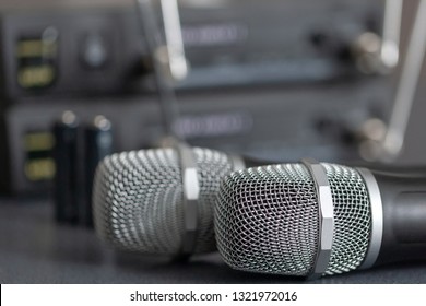 Radio Microphones. Wireless Sound Transmission System.  Soft Focus Two Mics