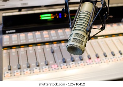 Radio Station Microphone And Mixer