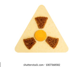 Radioactive radiation danger symbol with yellow and black stripes made from food, concept of unsafe food