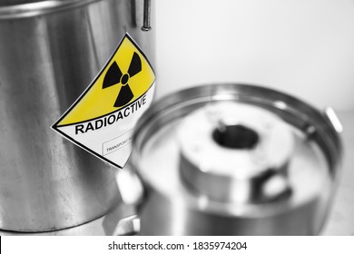 Radioactive waste of nuclear power plant of fuel uranium in barrel is sent for reprocessing and burial.