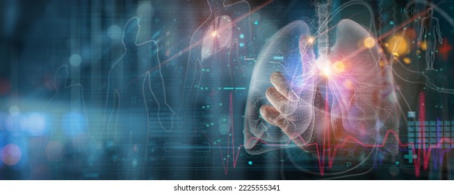 Radiology Doctor Working Diagnose Treatment Virtual Human Lungs And Long Covid 19 On Modern Interface Screen.Healthcare And Medicine,Innovation And Medical Technology Concept.