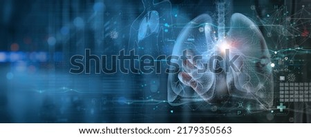 Radiology Doctor working diagnose treatment virtual Human Lungs and long Covid 19 on modern interface screen.Healthcare and medicine,Innovation and Medical technology Concept. Foto stock © 