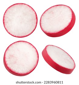 Radish slice isolated on white background, clipping path, full depth of field