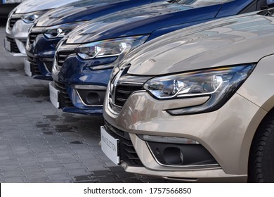 Radom, Poland - 14th May, 2020: Renault Megane vehicles parked on the public parking near the car dealership point.