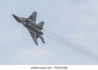 RADOM, POLAND - AUGUST 26, 2017 : Polish MIG-29 Fighter Display During Radom Air Show 2017.