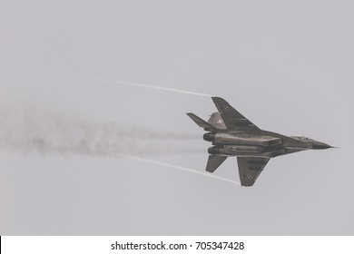 RADOM, POLAND - AUGUST 26, 2017 : Polish MIG-29 Fighter Display During Radom Air Show 2017.