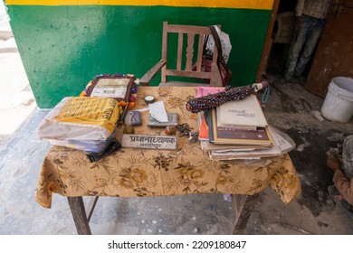 Raebareli; Uttar Pradesh, India-Aug 7 2015: A Principal Working Desk In Village School,  A Village School In Raebareli.