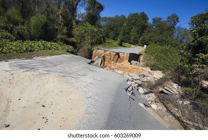 Raeford North Carolina Road Damage After Hurricane Matthew