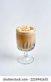 Raf Coffee With Nuts In A Glass, White Background, Product Photography