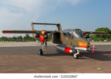 RAF Fairford, Gloucestershire, UK - July 12, 2014: Former German Air Force (Luftwaffe) North American (Rockwell) OV-10B Bronco Counter Insurgency (COIN) And Forward Air Control (FAC) Aircraft.