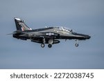 RAF Valley, Holyhead, Wales on March 2 2023. Royal Air Force Hawk training jet landing