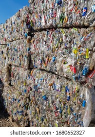 RAFAELA, ARGENTINAS - July 18, 2019: 
 Compacted Bale Of Plastic Objects For Recycling