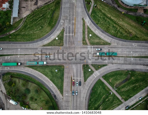 Rafaela city, Santa Fe, Argentina,\
Drone. Aerial picture with cenital view. Road\
intersections.