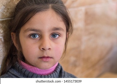 Rafah, Gaza Strip/Palestine - Feb 23 2015: Rafah Primary School, The Serious Look Of A Child Orphaned By The Israeli-Palestinian Conflict