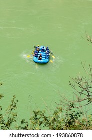 Rafting Boat At River Gang Near Rishikesh