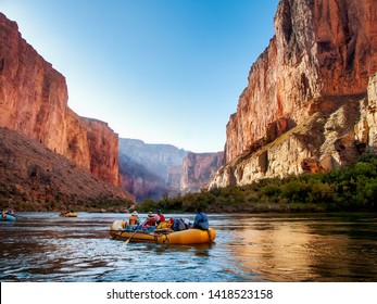 Rafting on The Colorado River in the Gran Canyon at sunrise