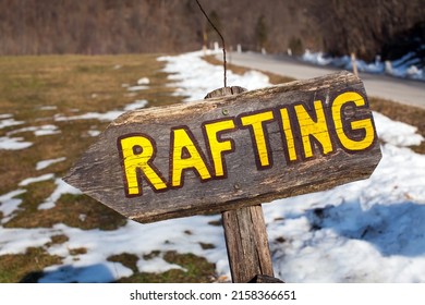 Rafting Sign Direction In Snow Winter Landscape