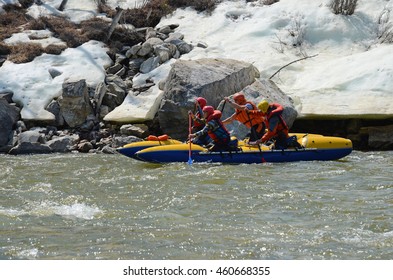 Rafting team float down the Irkut river