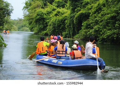 Rafting Tourist In Thailand At Petchburi River.