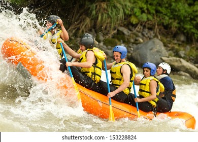 rafting water white rapids team helmet action river whitewater extreme union of mixed pioneer human and women with guided by professional pilot on whitewater river rafting in ecuador rafting water whi